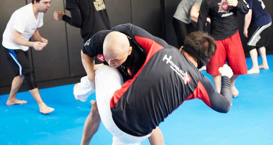 Double leg wrestling